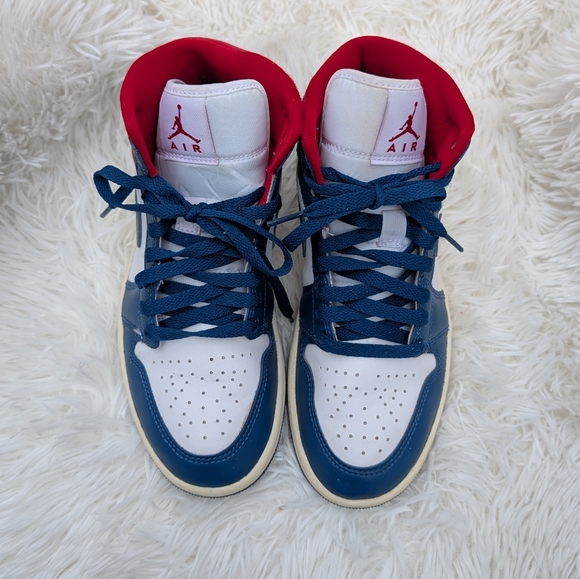 Women's Air Jordan 7 Mid Red Blue White Sneakers - Picture 6 of 7